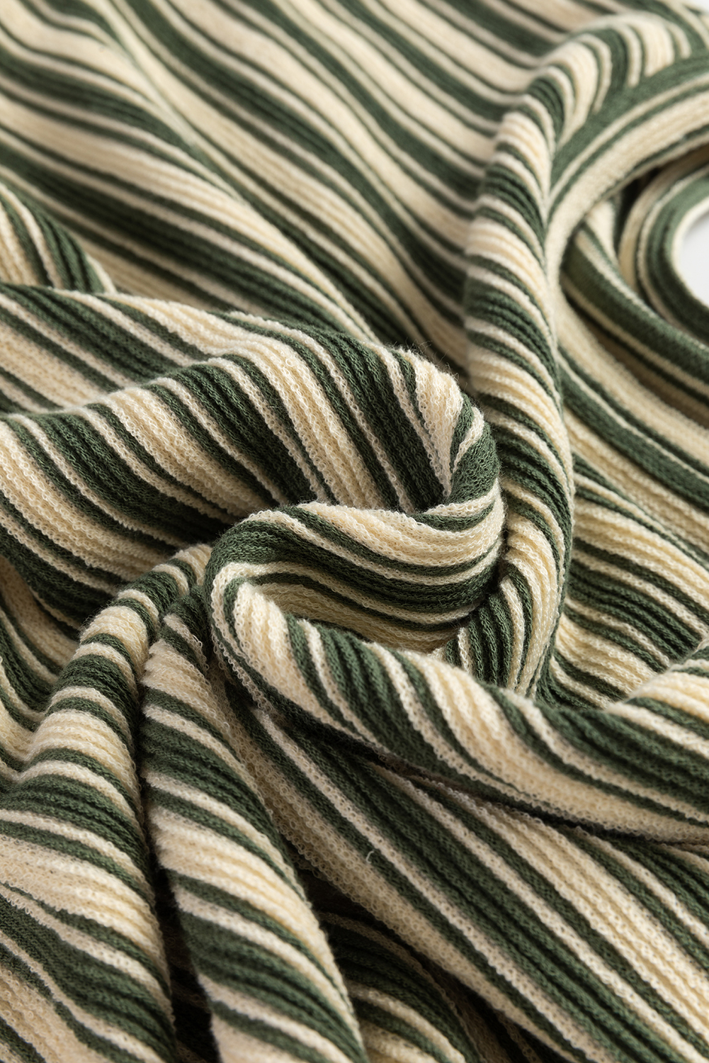 Green Stripe Textured Side Slits Crew Neck T Shirt - loveforevers