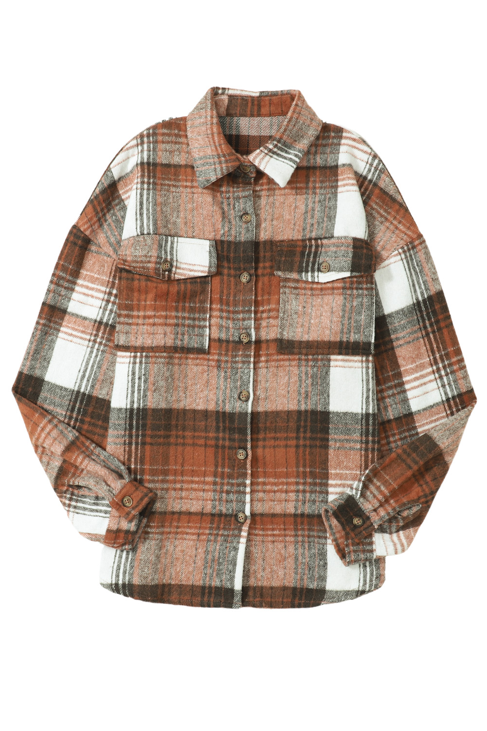Brown Plaid Flap Pockets Shacket - loveforevers
