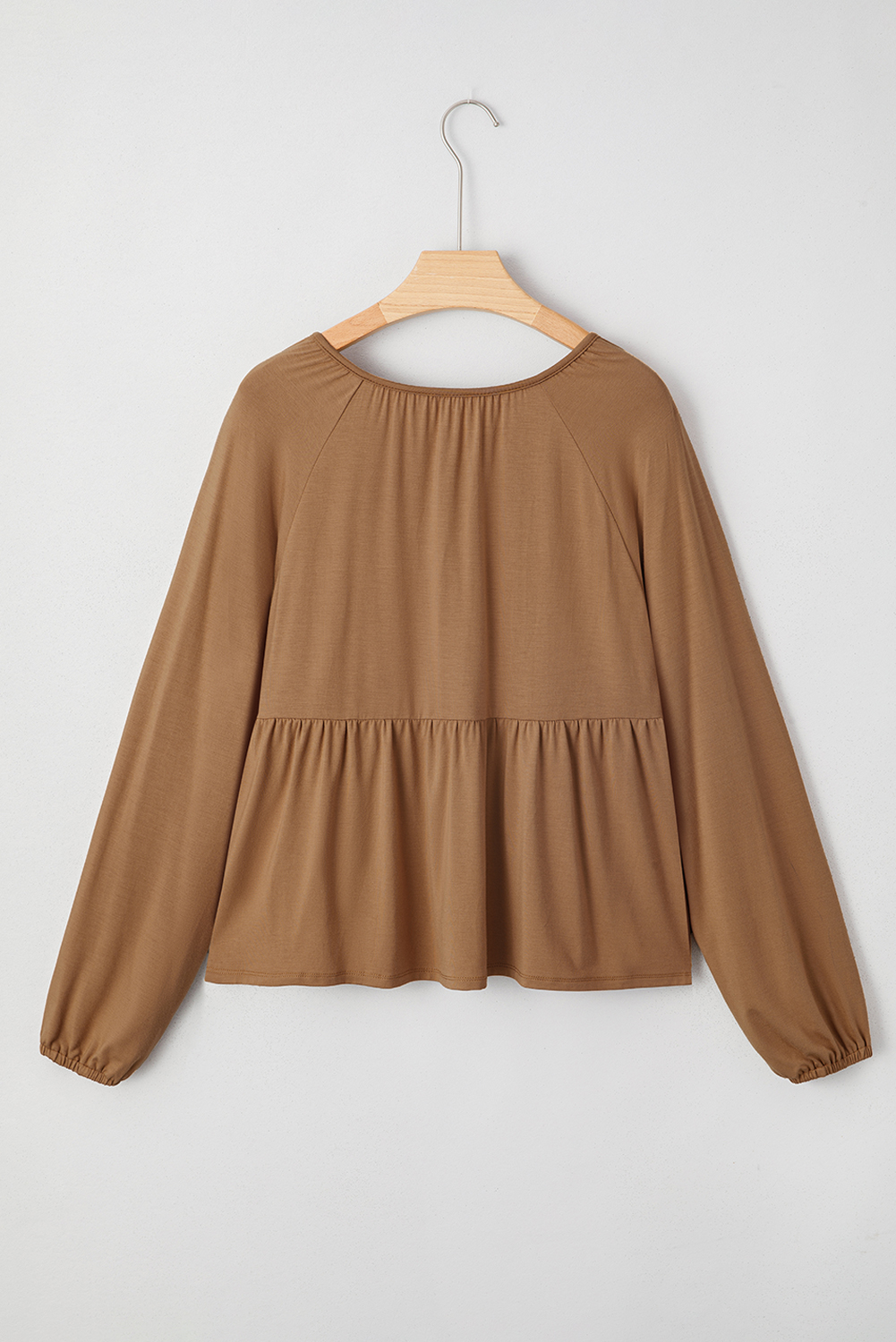Black Smocked Bust Buttoned Split V Neck Flow Fit Blouse - loveforevers