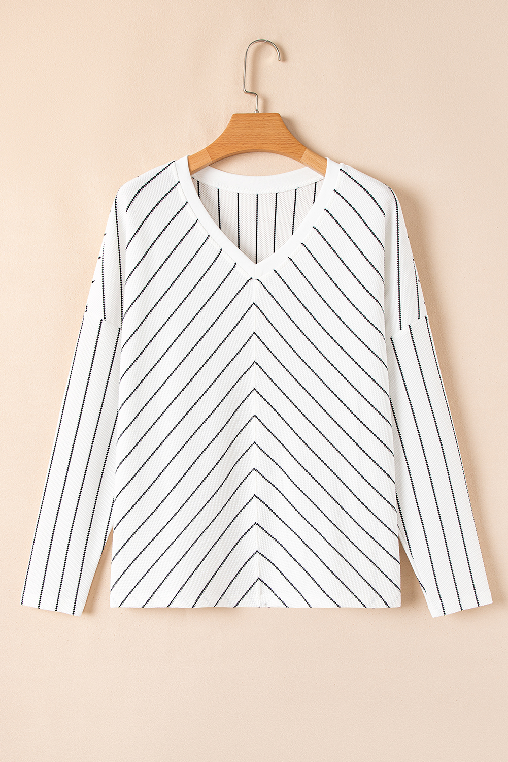 Black Stripe Chevron Striped V Neck Long Sleeve Casual Top - loveforevers