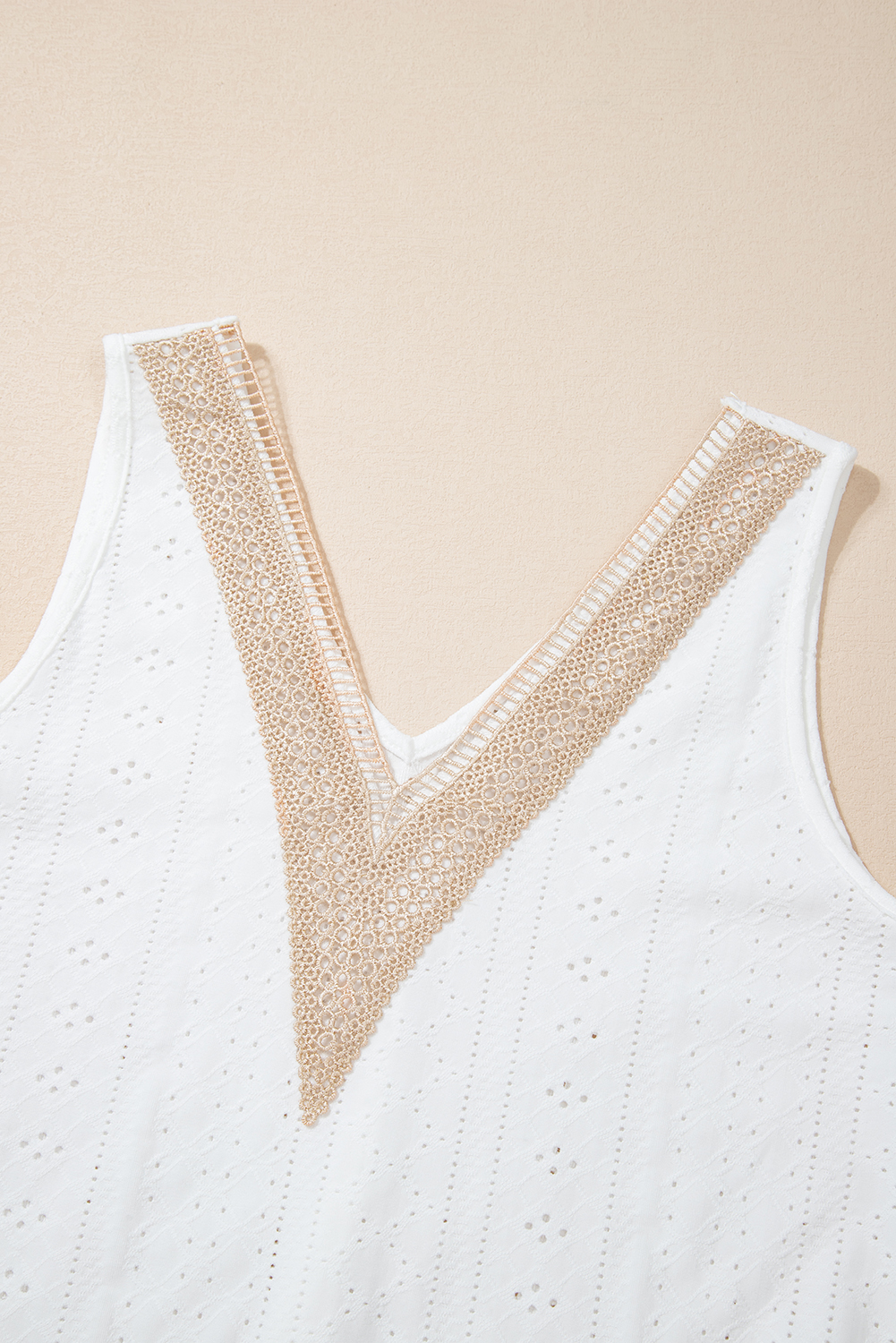 White Lace Crochet Splicing V Neck Loose Fit Tank Top - loveforevers