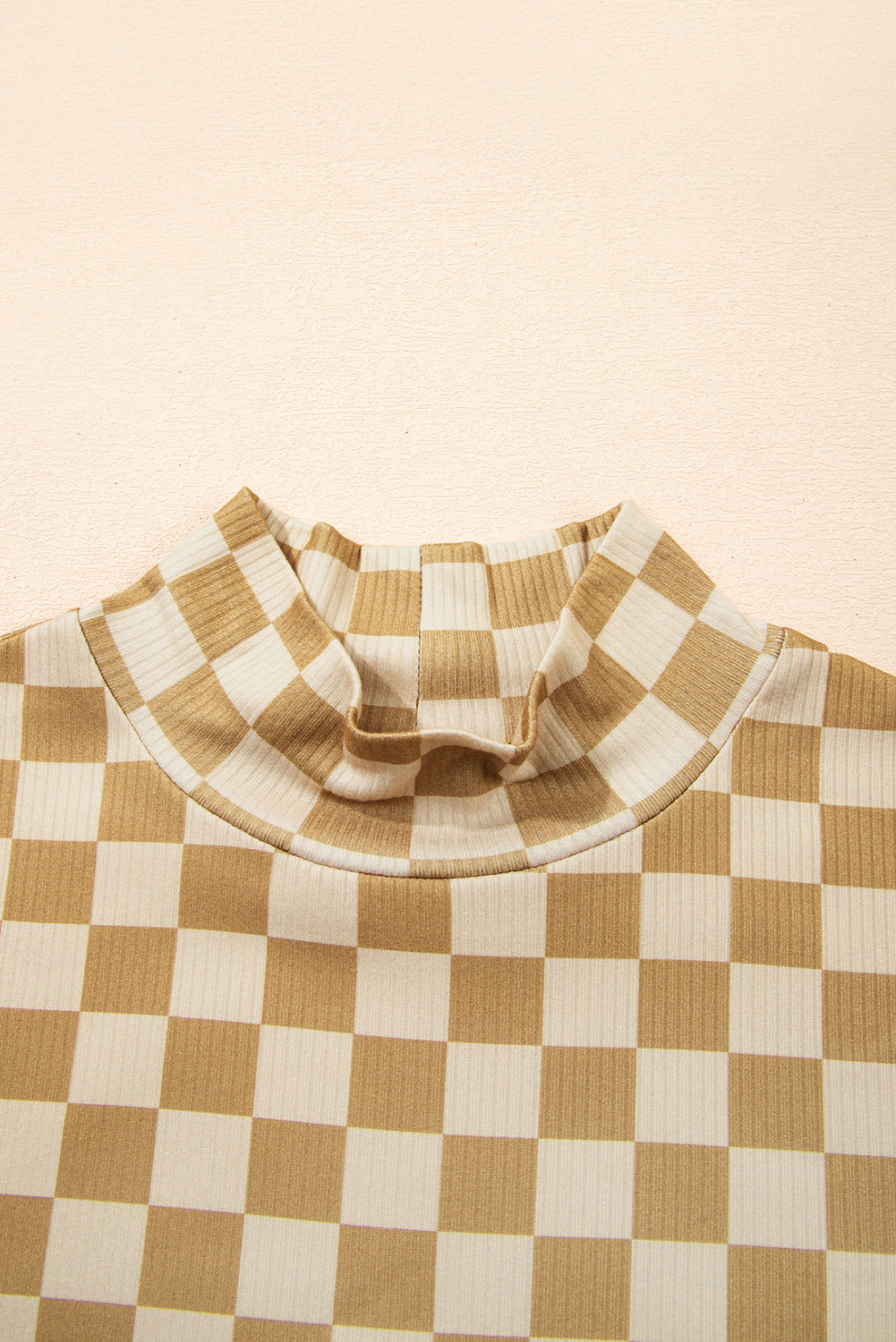 Khaki Check Pattern Turtleneck Ribbed Slim Long Sleeve Tee - loveforevers