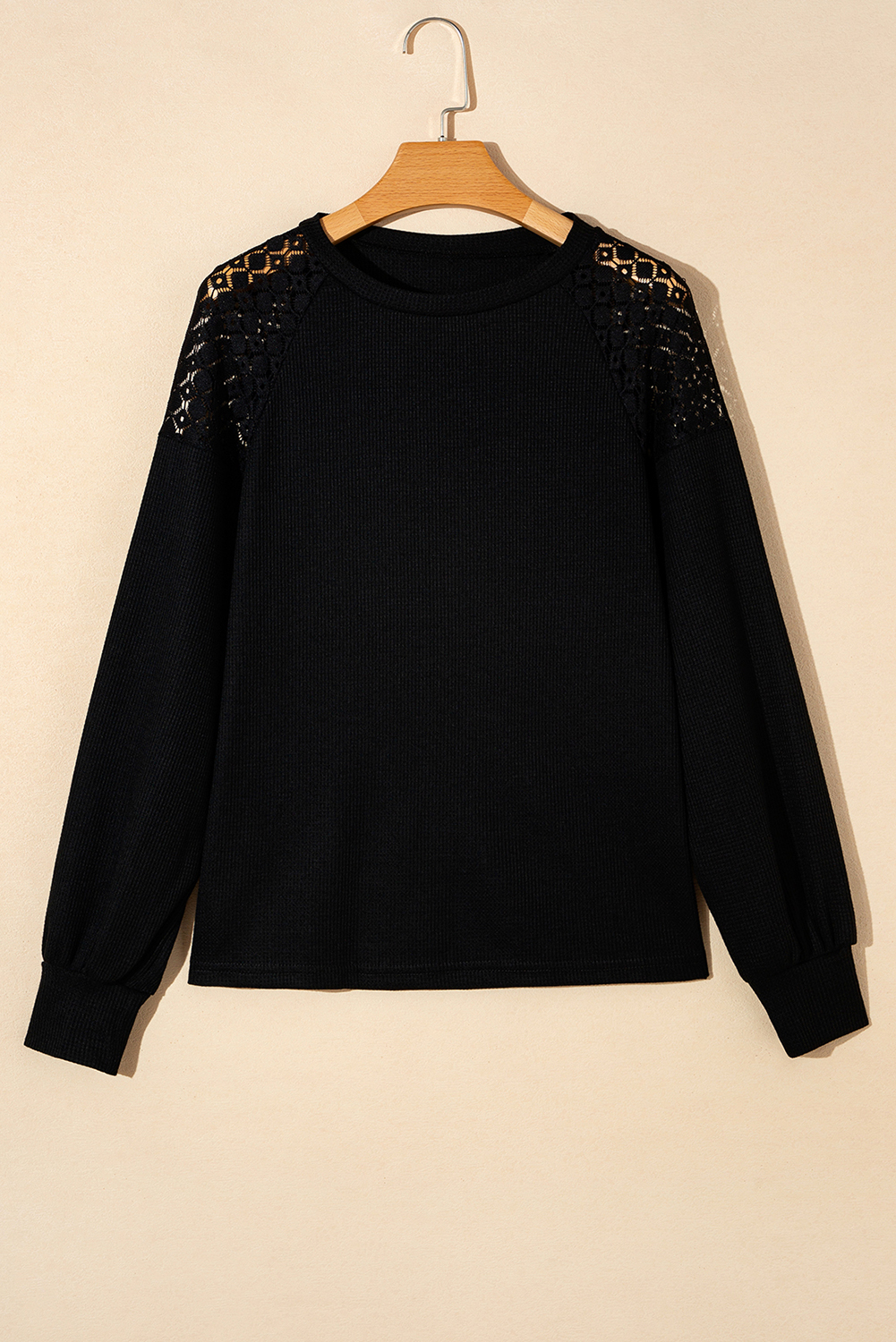 White Lace Long Sleeve Textured Pullover - loveforevers