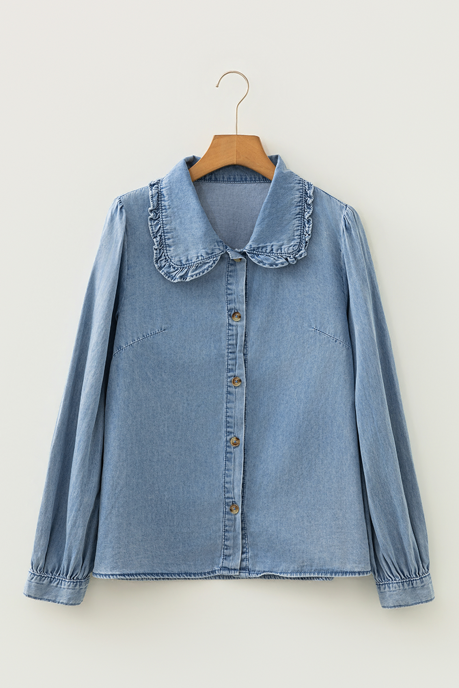 Beau Blue Ruffled Peter Pan Collar Western Denim Shirt - loveforevers