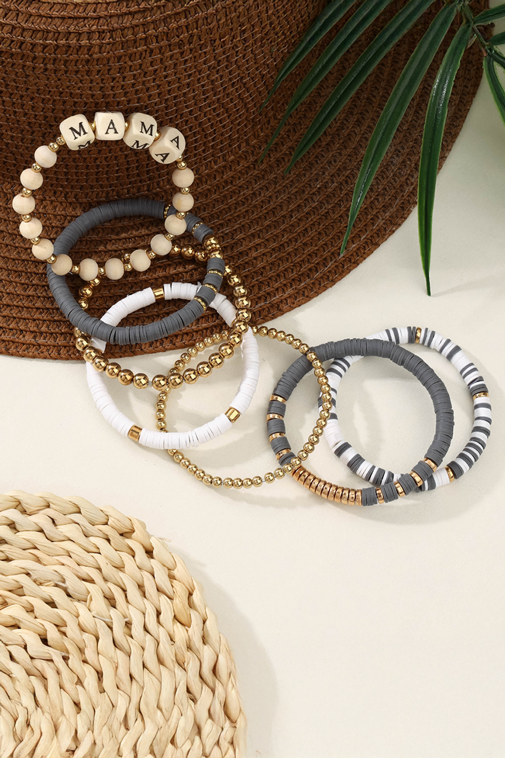 Gray MAMA Beaded Multi Layered Bracelet - loveforevers