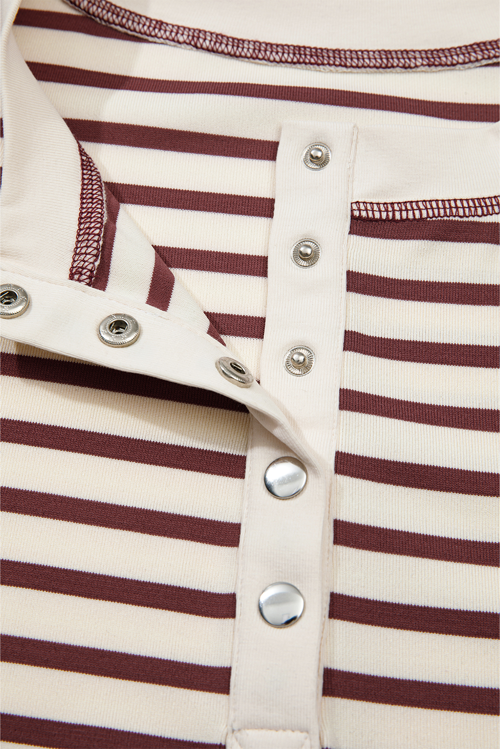 Red Dahlia Striped Print Drop Shoulder Long Sleeve Henley Top - loveforevers