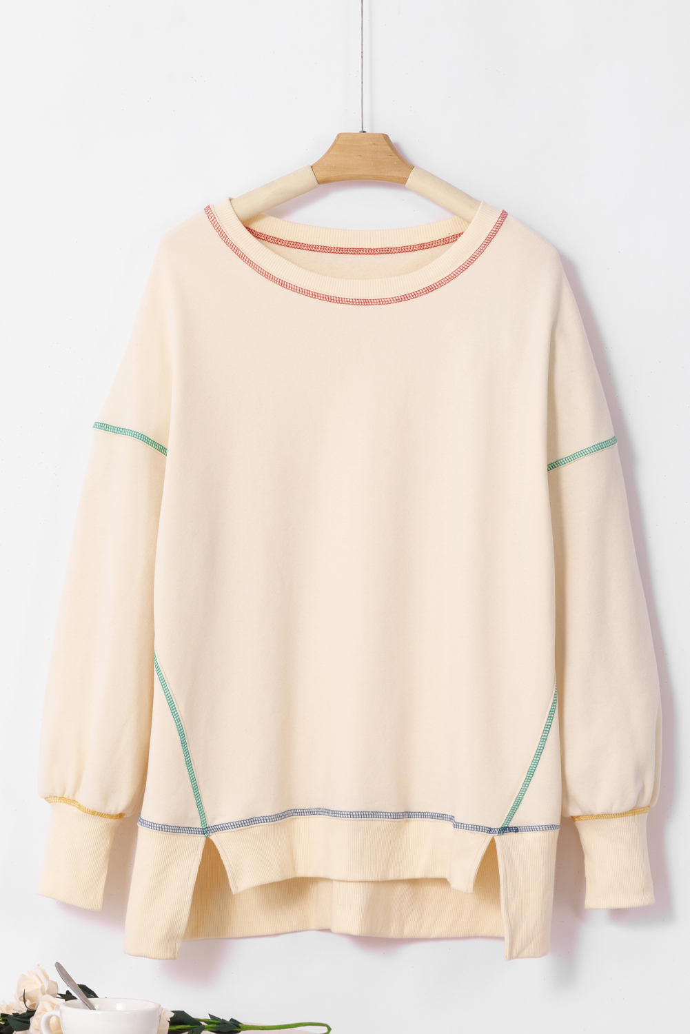 Contrast Stitching Split Baggy Sweatshirt - loveforevers