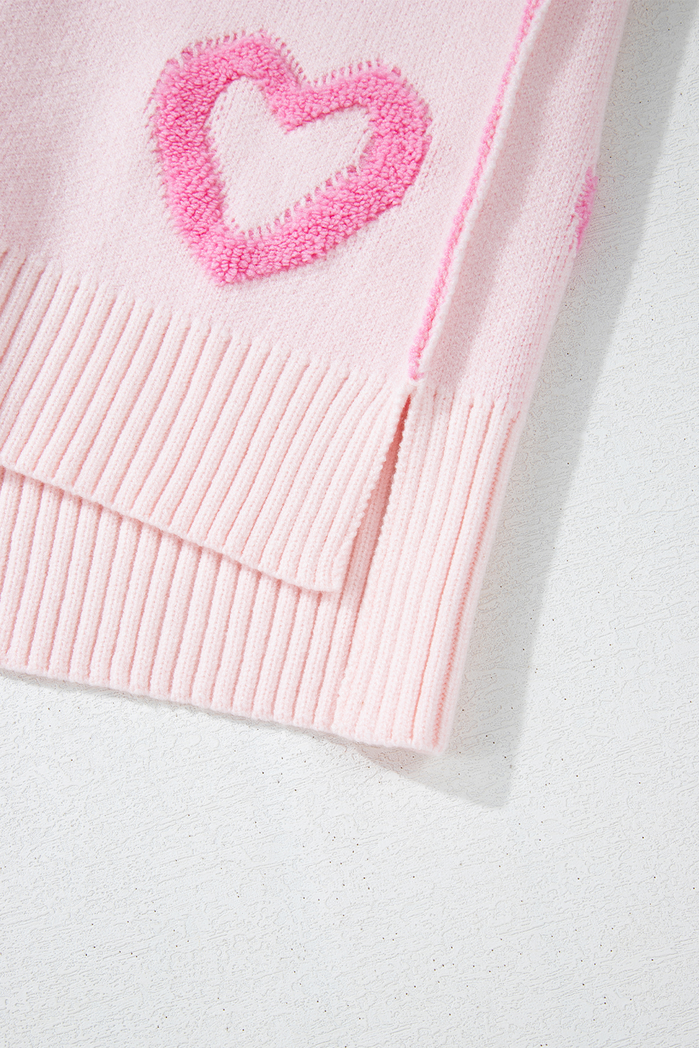 Pink Heart Shape Bubble Sleeve Baggy Sweater - loveforevers