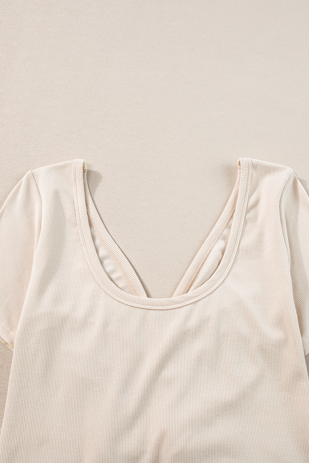 Beige V Neck Ruched Button Front French T-shirt Dress - loveforevers