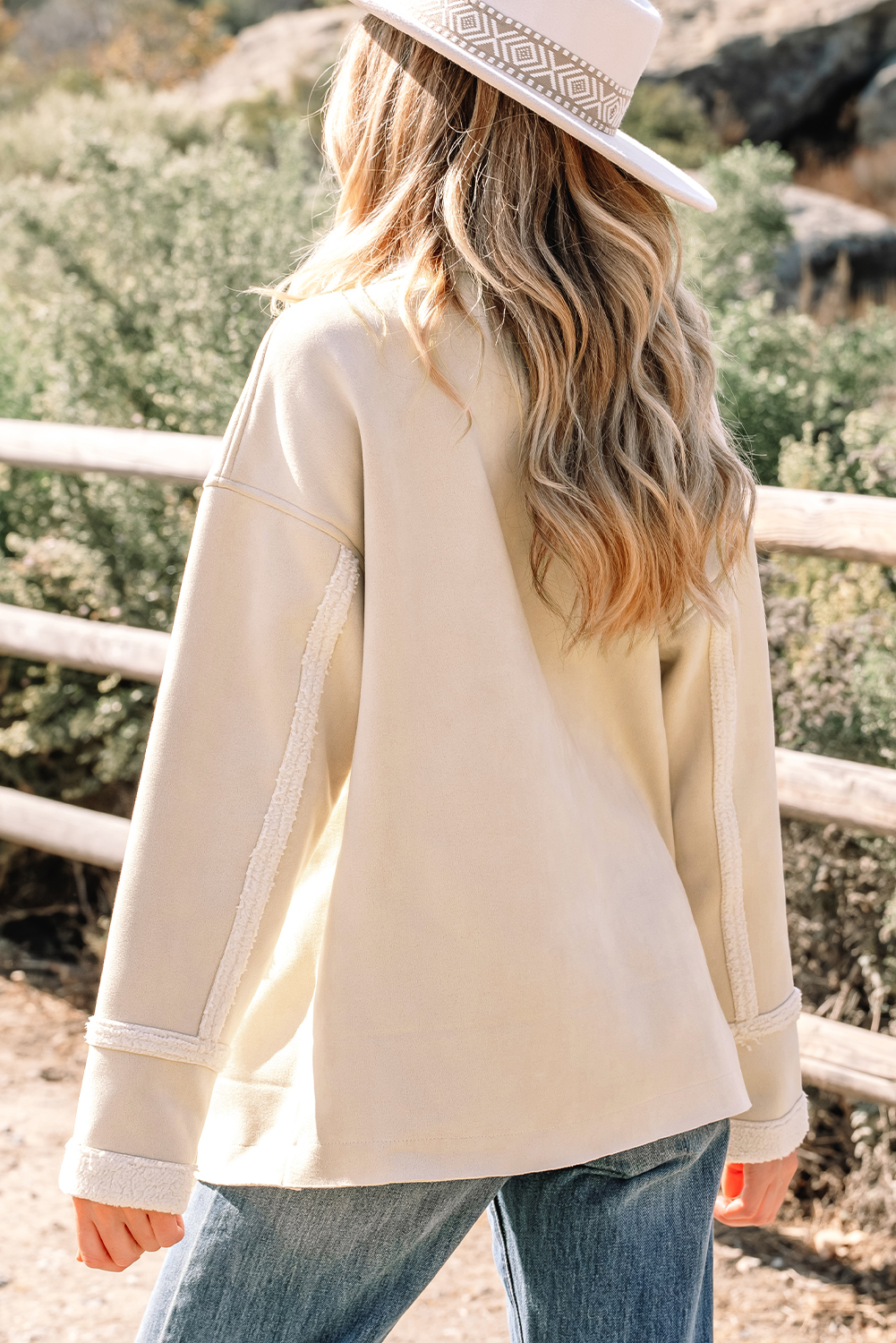 Parchment Suede Sherpa Lined Western Loose Jacket - loveforevers