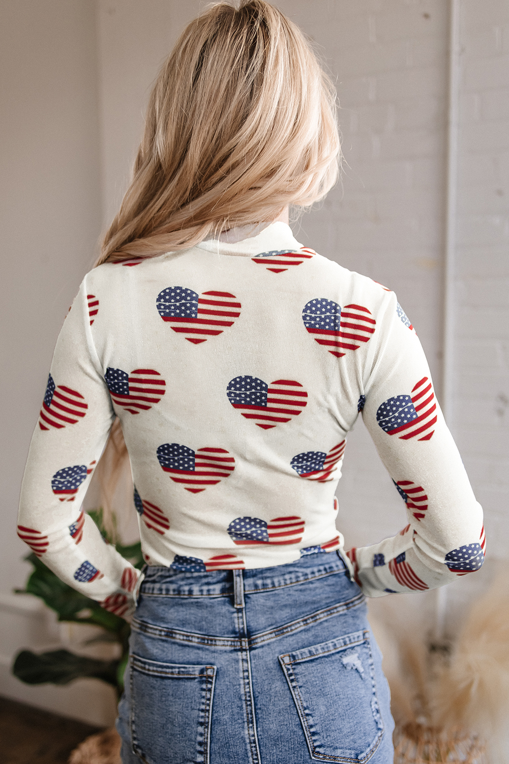 White Americana Glitter Mesh Long Sleeve Bodysuit - loveforevers