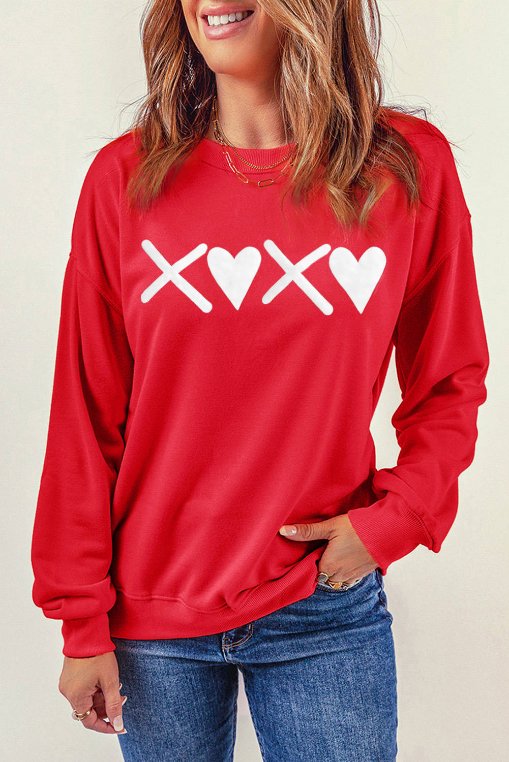 Pink LOVER Puff Print Drop Shoulder Pullover Sweatshirt - loveforevers