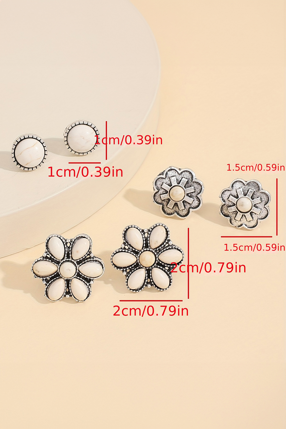 White 3 Pairs Western Turquoise Stud Earrings - loveforevers