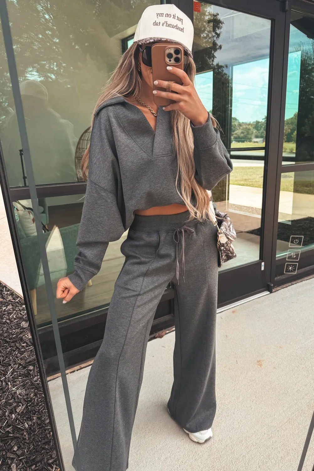 Bristol Black Collared V Neck Pullover Sweatshirt Sweatpants Set - loveforevers