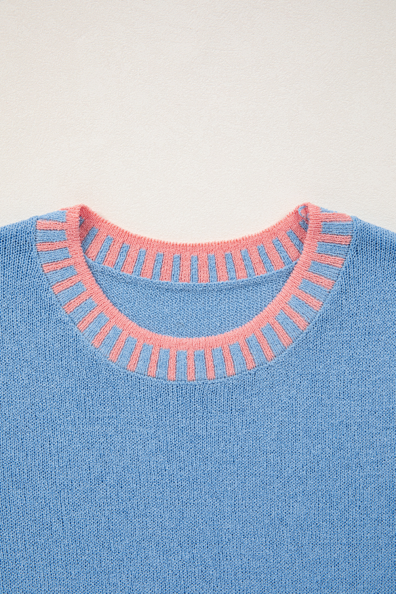 Sky Blue Contrast Trim Round Neck Sleeveless Sweater - loveforevers
