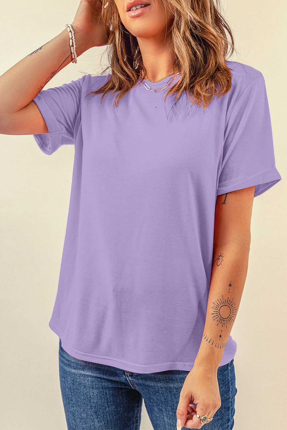 Khaki Casual Plain Crew Neck Tee - loveforevers