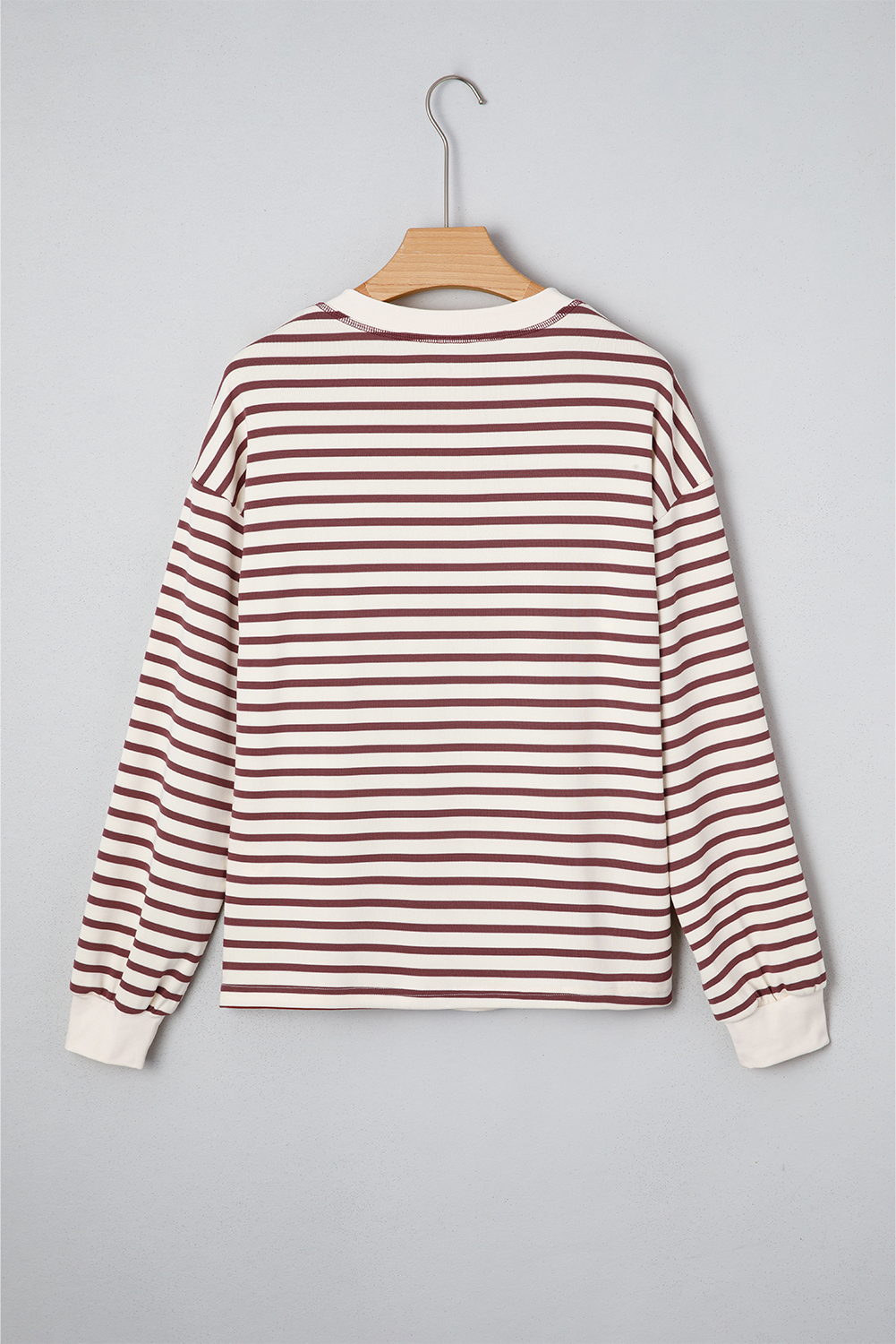Red Dahlia Striped Print Drop Shoulder Long Sleeve Henley Top - loveforevers