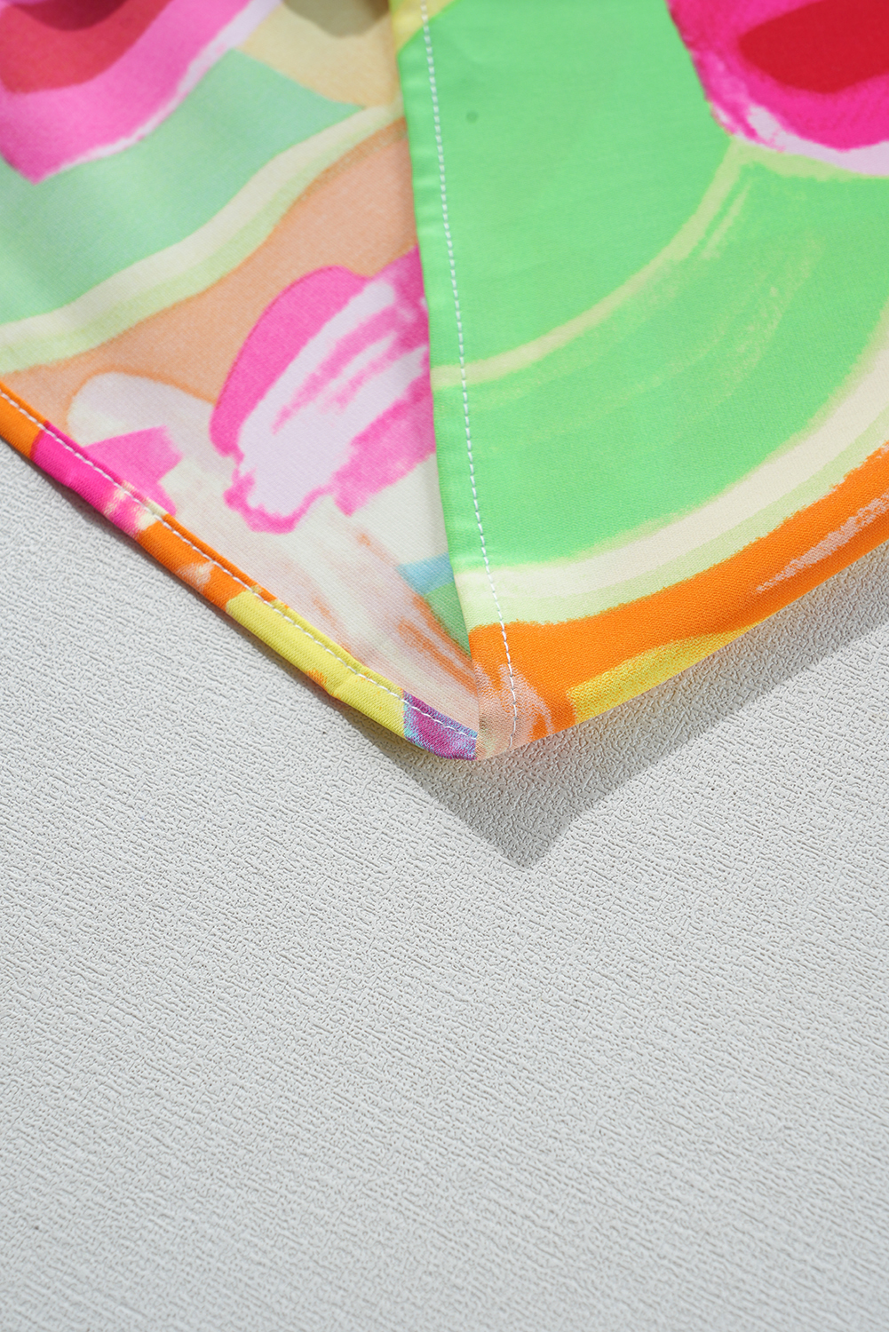 Multicolour Abstract Print Keyhole Back Pleated Half Sleeve Blouse - loveforevers