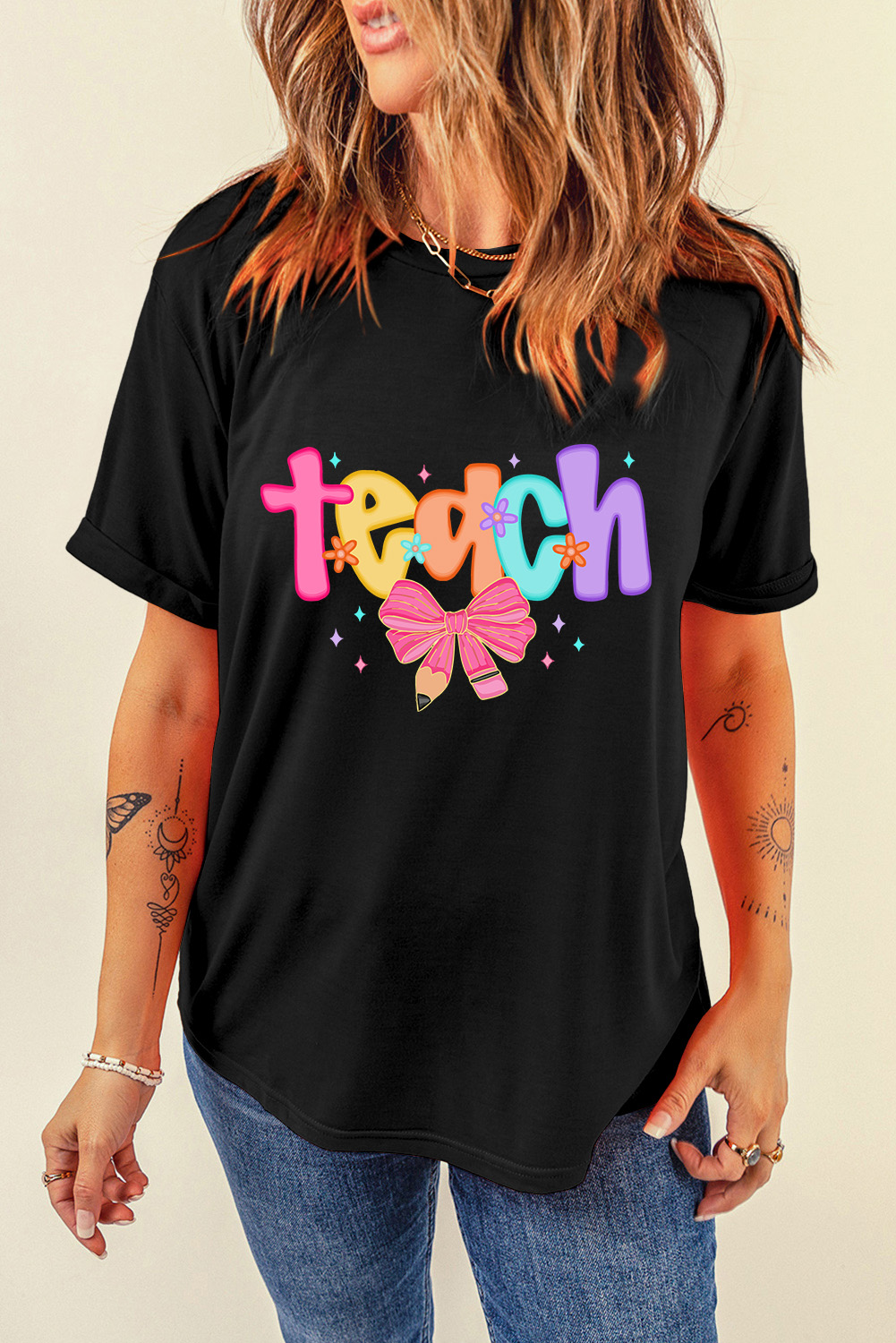 Black Teach Graphic Holiday Summer Tee - loveforevers