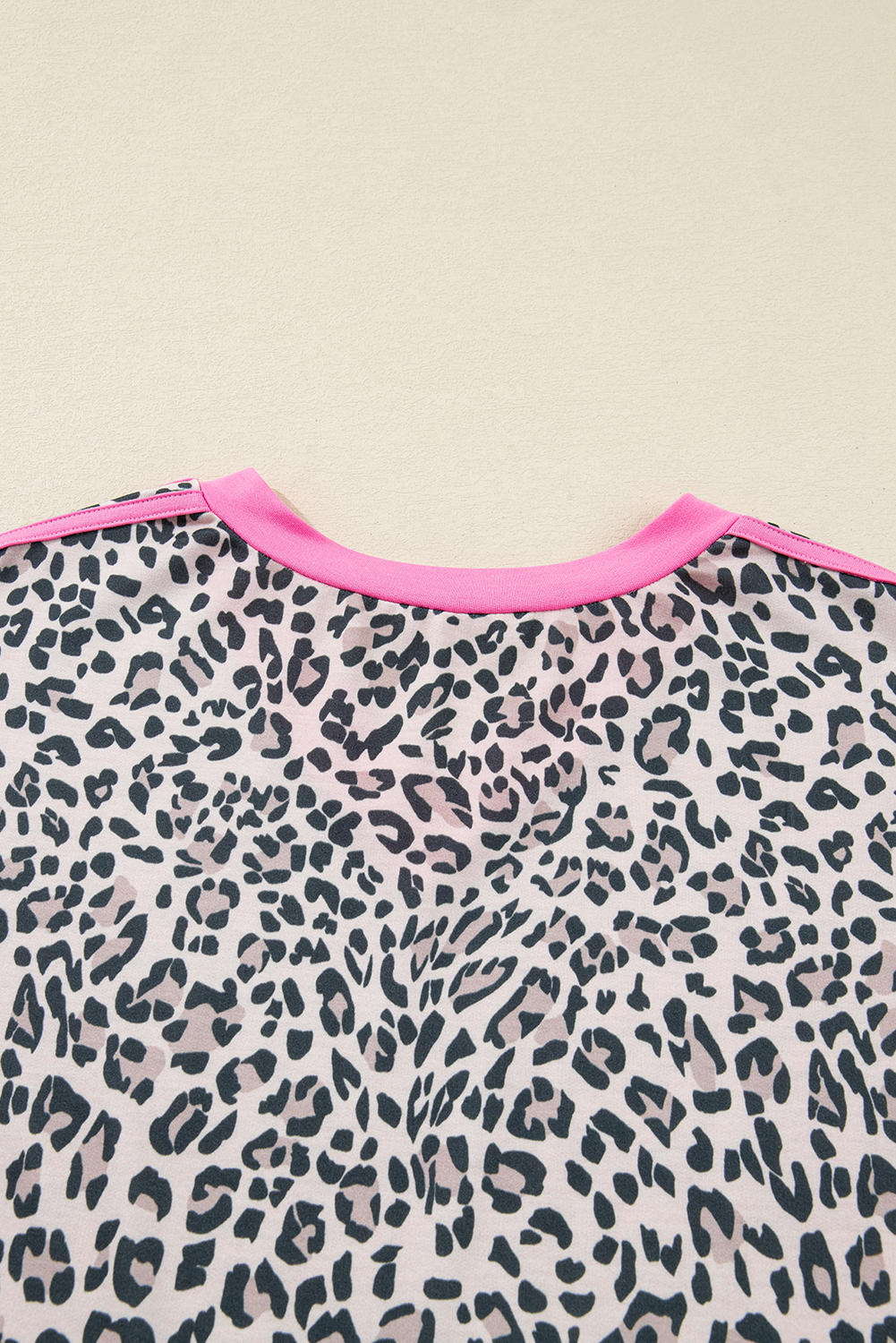 Khaki Leopard Print Contrast V Neck Varsity Stripe Detail Long Sleeve Top - loveforevers