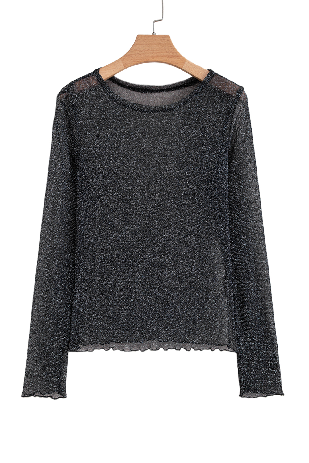 Black Metallic Glitter Mesh Long Sleeve Top - loveforevers