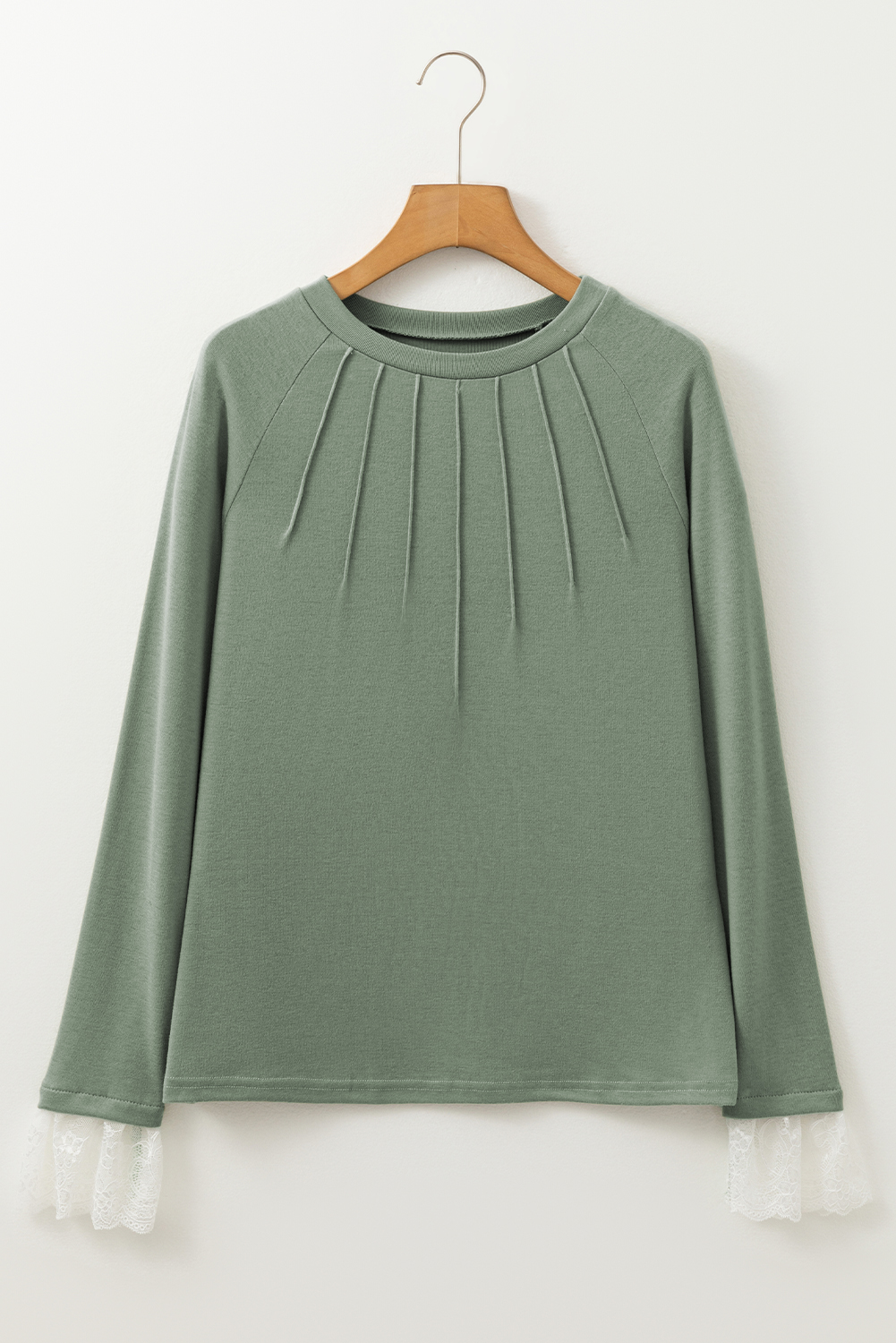 Parchment Seam Detail Lace Contrast Cuffs Raglan Sleeve Top - loveforevers
