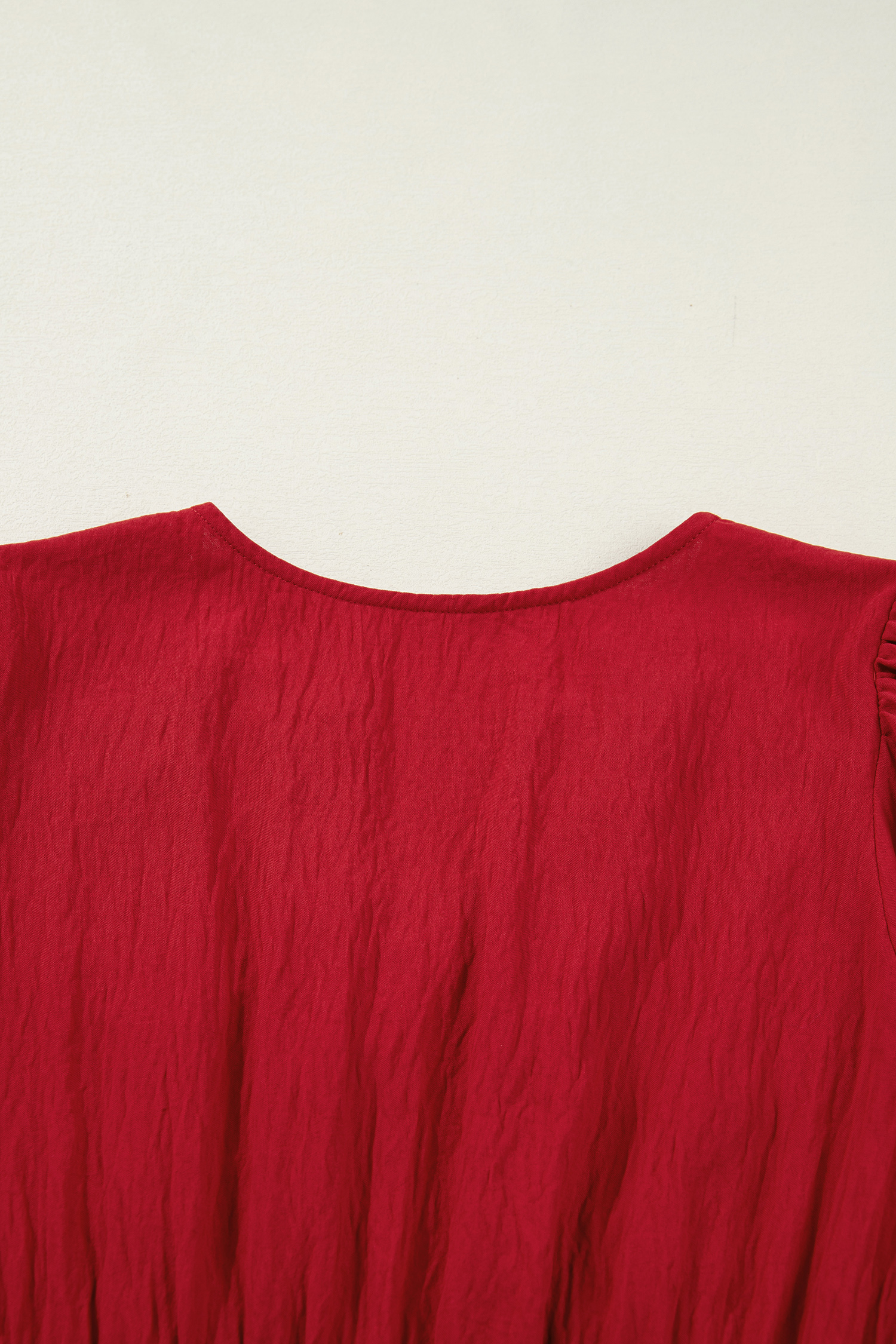 Racing Red Contrast Embroidered Detail Cinched Waist Tiered Long Sleeve Maxi Dress - loveforevers