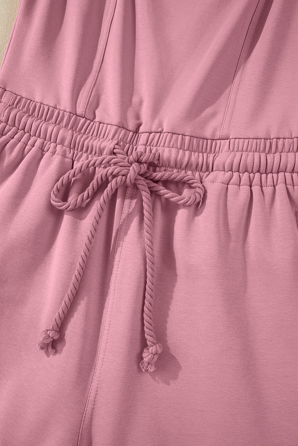 Light Pink Lace-up Elastic Waist Sleeveless Square Neck Jumpsuit - loveforevers