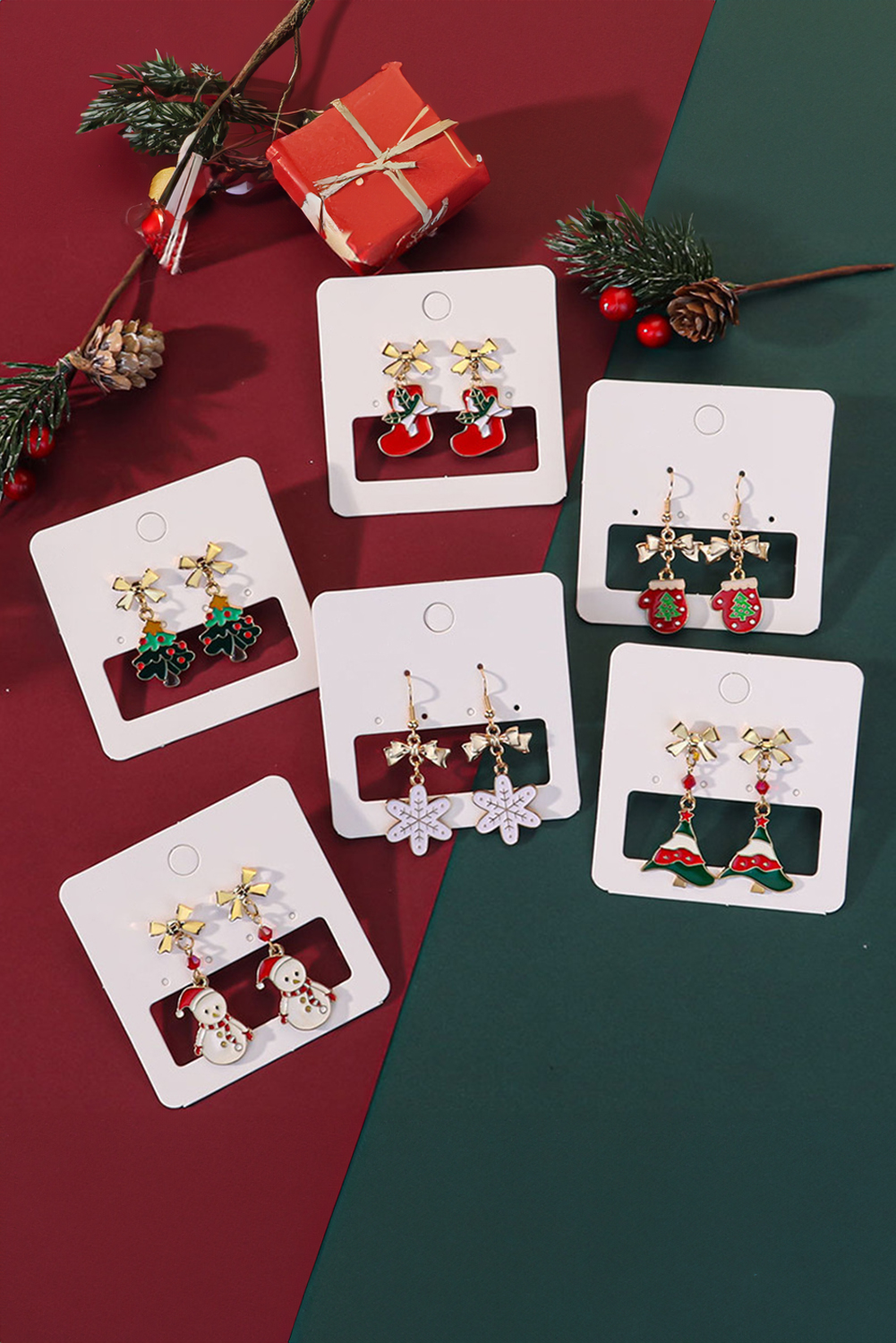 Gold Plated Bow Christmas Gloves Hook Dangle Earrings - loveforevers