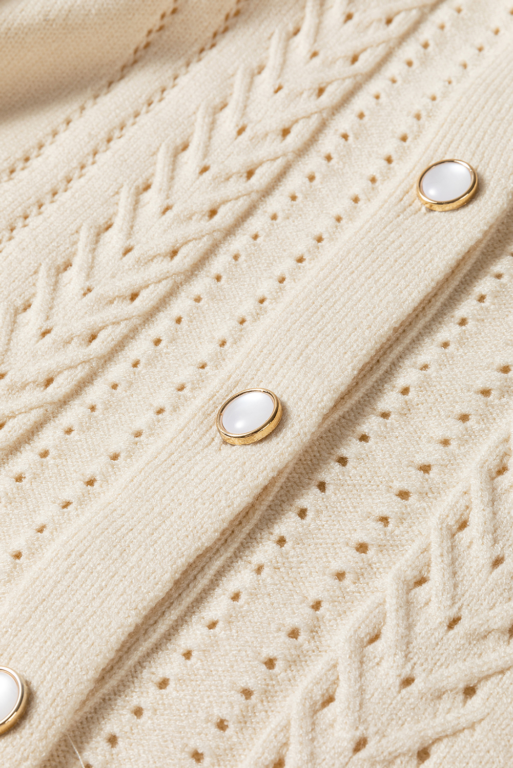 Apricot Pleated Sleeve Hollow Detail Button Sweater Cardigan - loveforevers