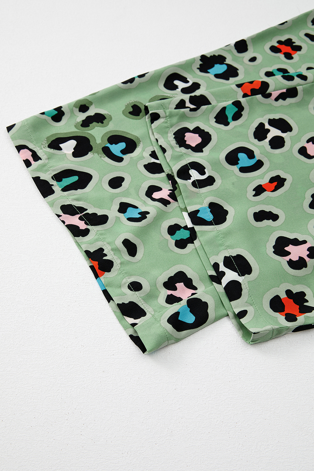 Green Leopard Print Short Sleeve Shirt and Wide Leg Pants Set - loveforevers