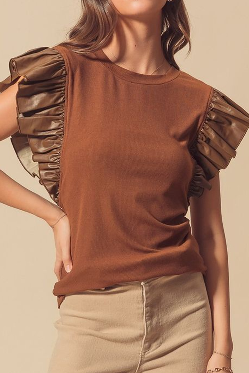 Black GAME DAY Checkered Letter Graphic Leatherette Ruffle Sleeve Top - loveforevers