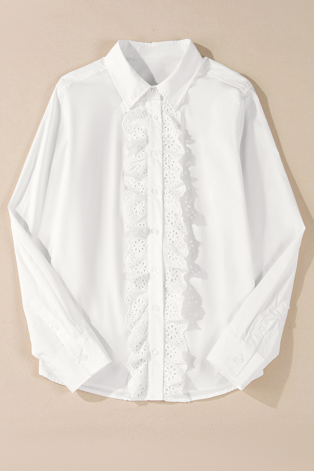 White Lace Crochet Trim Turn Down Collar Buttoned Shirt - loveforevers
