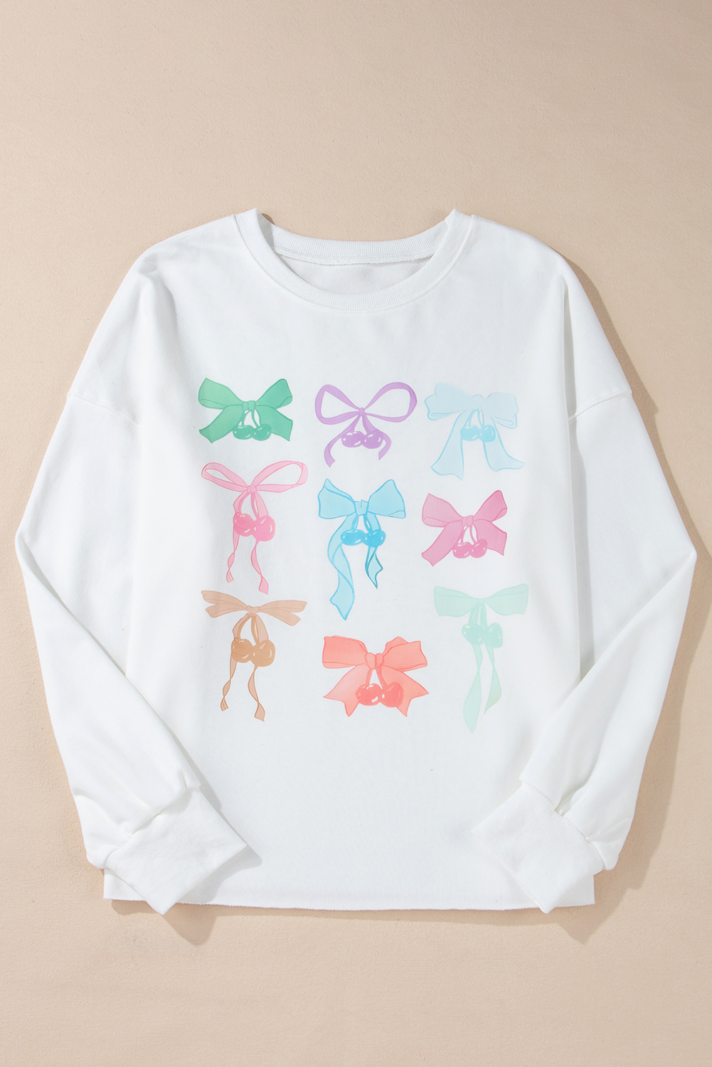 White Bowknot Pattern Drop Shoulder Loose Sweatshirt - loveforevers