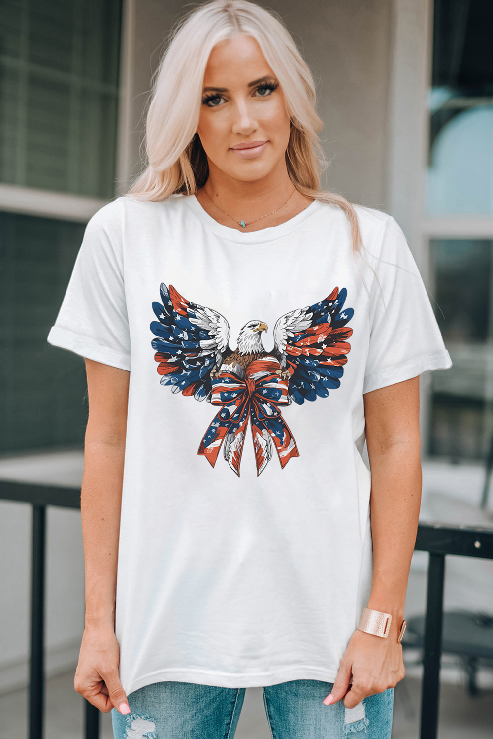 White American Flag Eagle Print Independence Day Tee - loveforevers