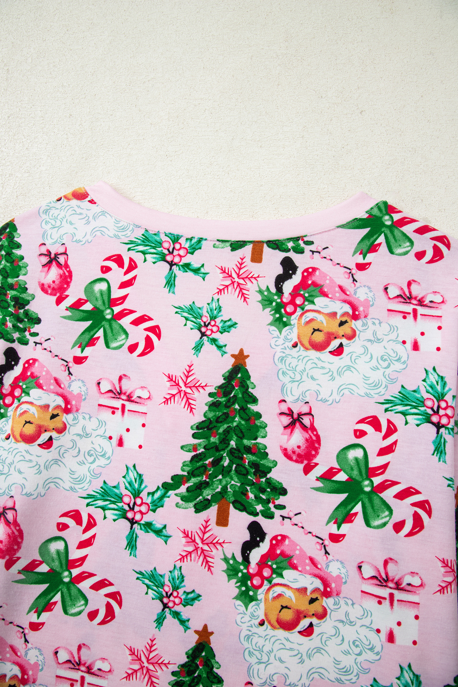 White Christmas Pattern Button V Neck Pullover Drawstring Pants 2pcs Lounge Set - loveforevers
