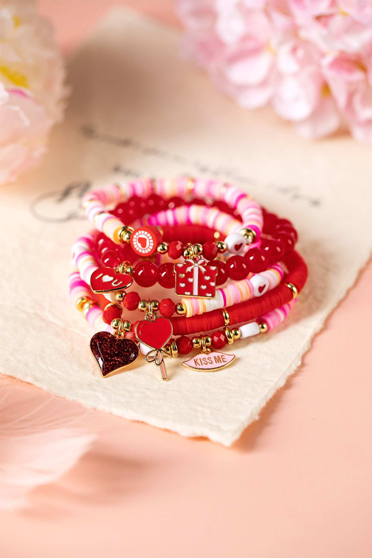 Fiery Red 5pcs I Love U Valentines Day Sweet Bracelet Set - loveforevers
