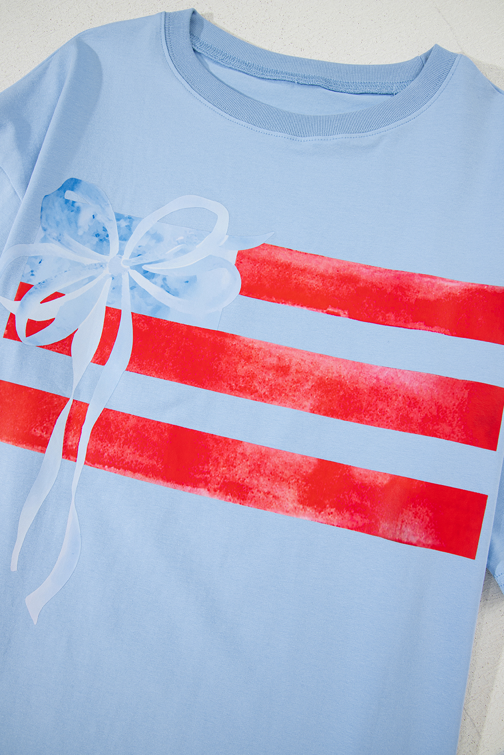 Myosotis Flag Bow Graphic Crewneck Tee - loveforevers