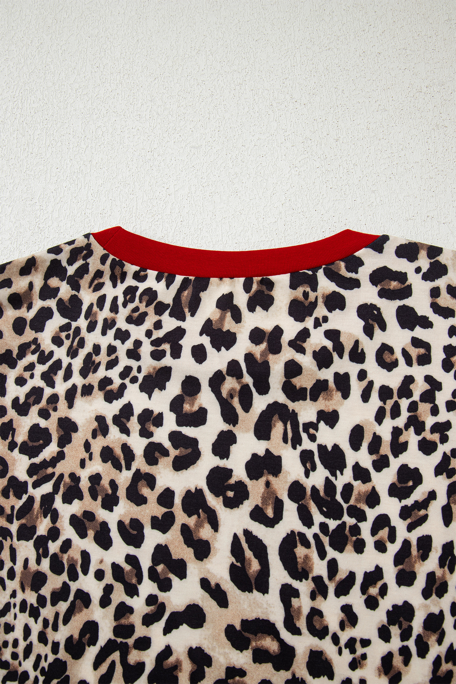 Brown Leopard Print Contrast Trim Round Neck Long Sleeve Top - loveforevers