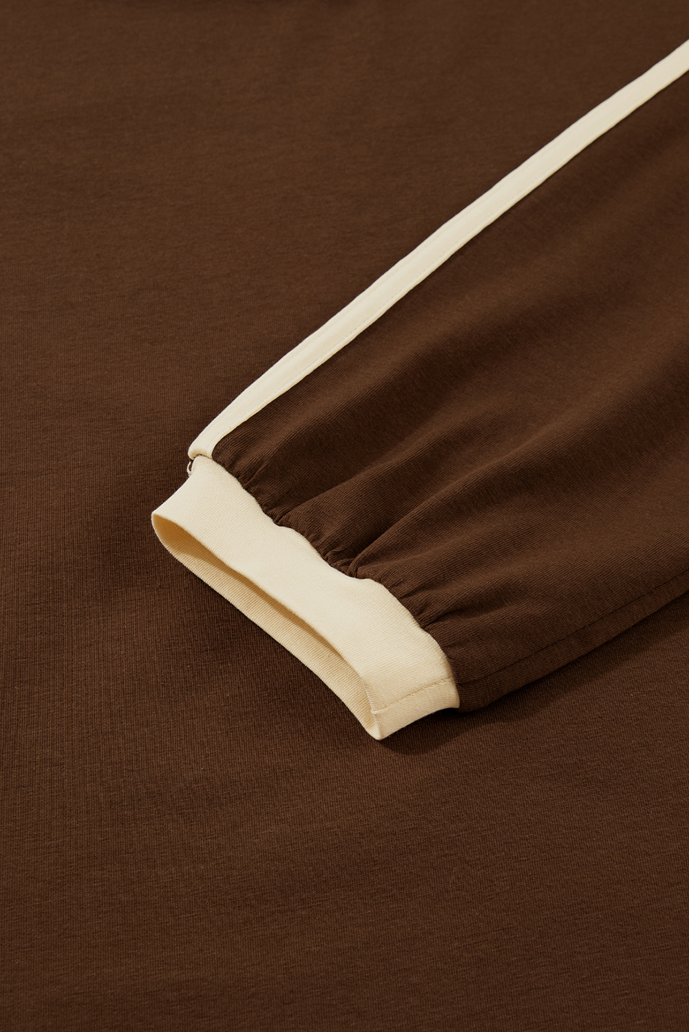 Dark Brown Varsity Striped Accent Contrast Crew Neck Long Sleeve T Shirt - loveforevers