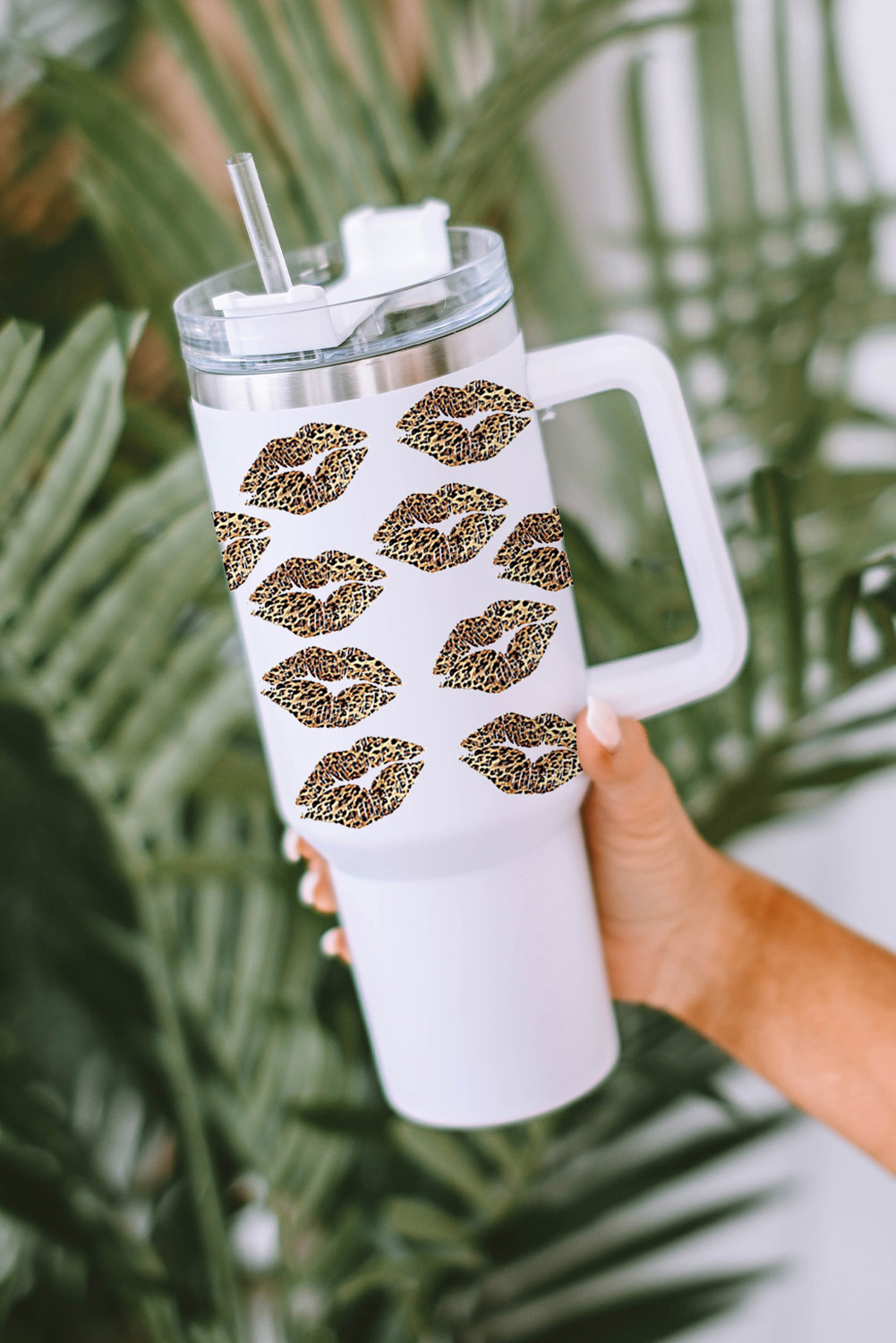 Black Valentines Heart Printed Thermos Cup with Handle 40oz - loveforevers