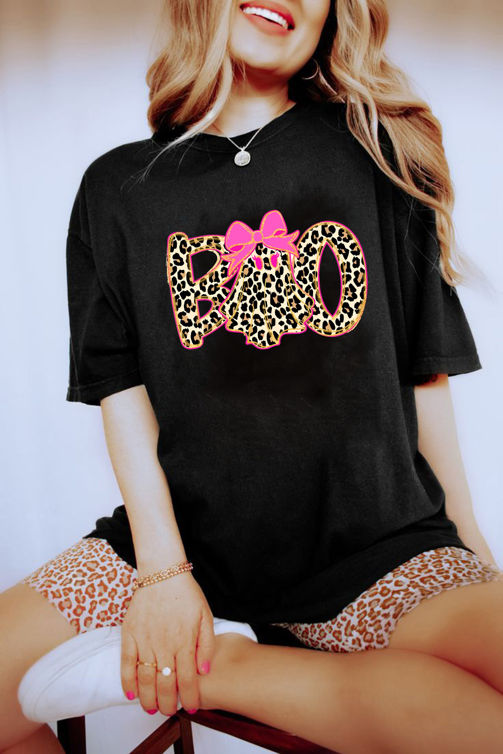 Black Preppy Ghost Boo PNG Graphic Halloween T Shirt - loveforevers