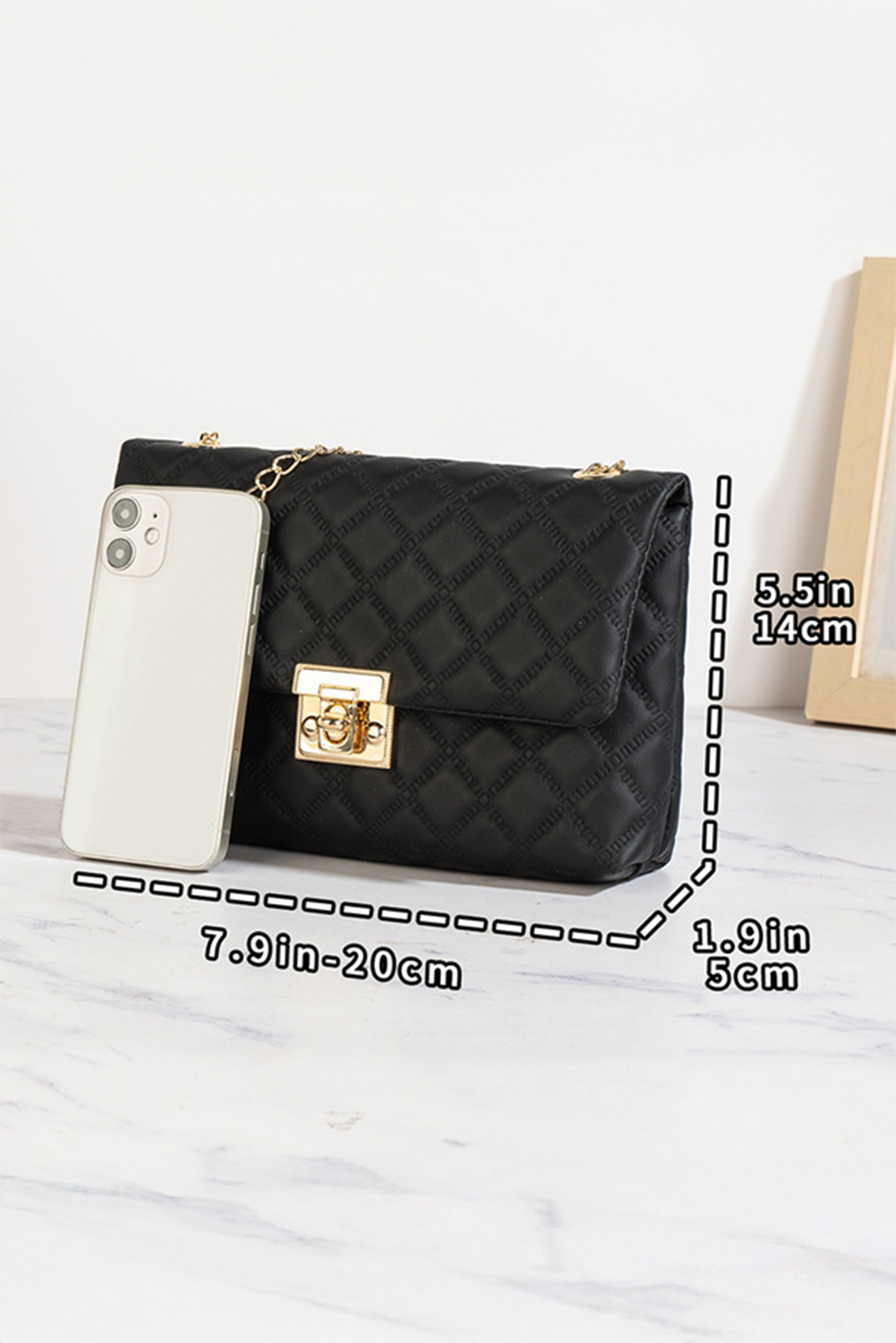 Black Textured PU Leather Gold Chain Buckle Single Shoulder Bag - loveforevers