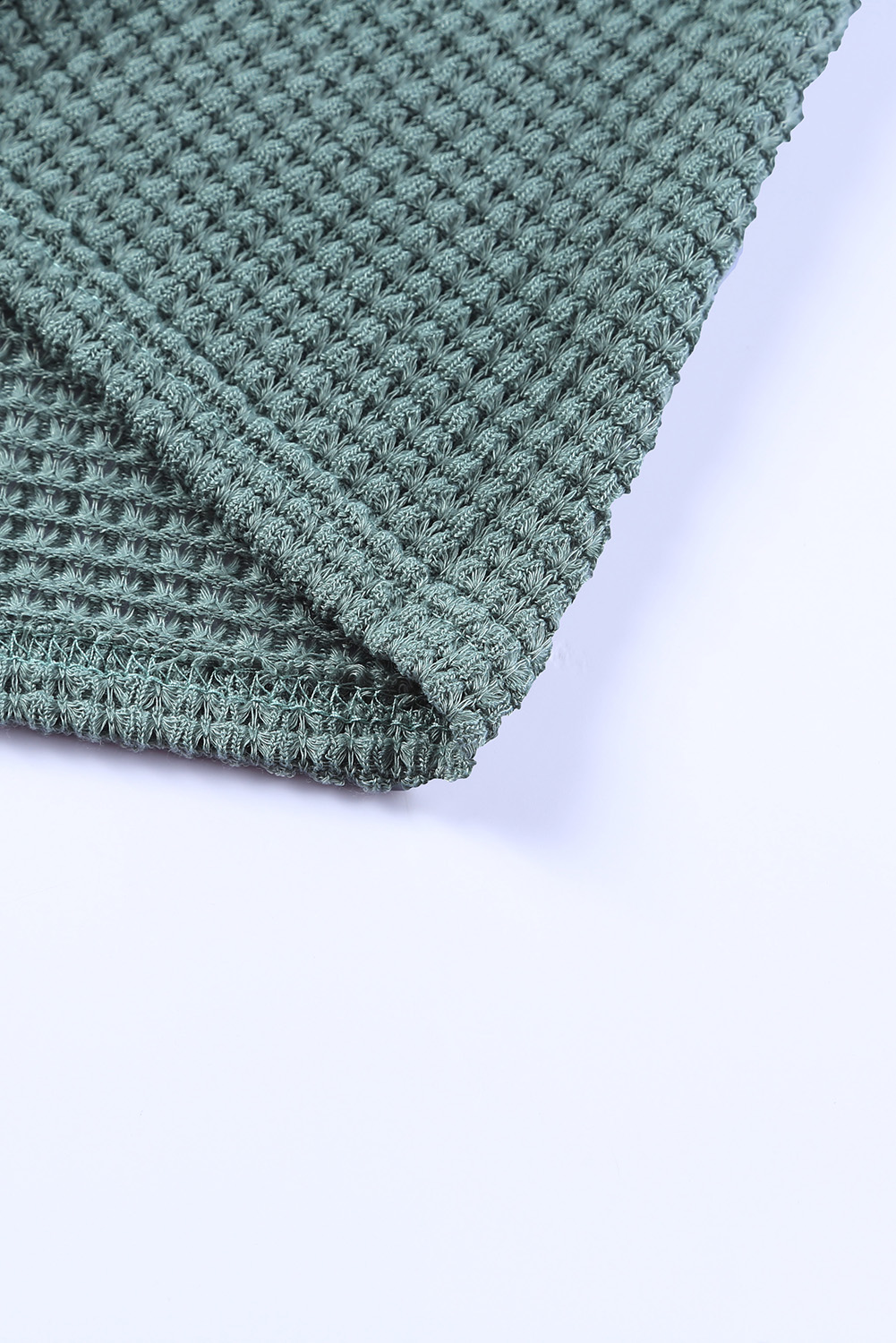 Green Waffle Knit Drop Shoulder Long Sleeve Top - loveforevers