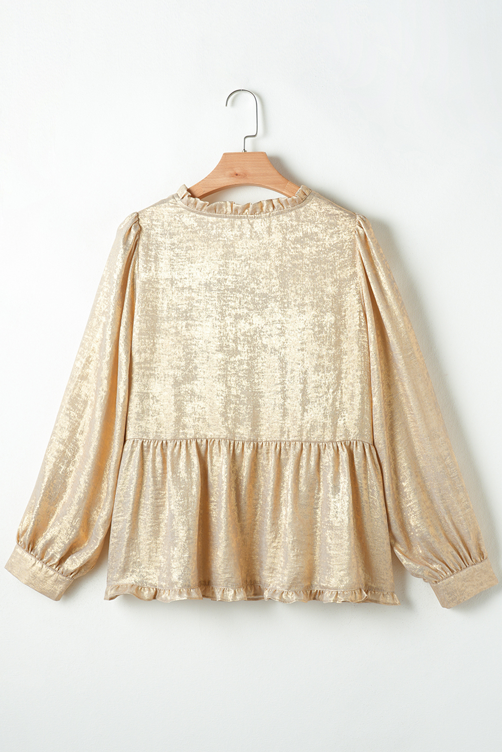 Dearlovers Gold Metallic Frilled V Neck Puff Sleeve Babydoll Blouse - loveforevers