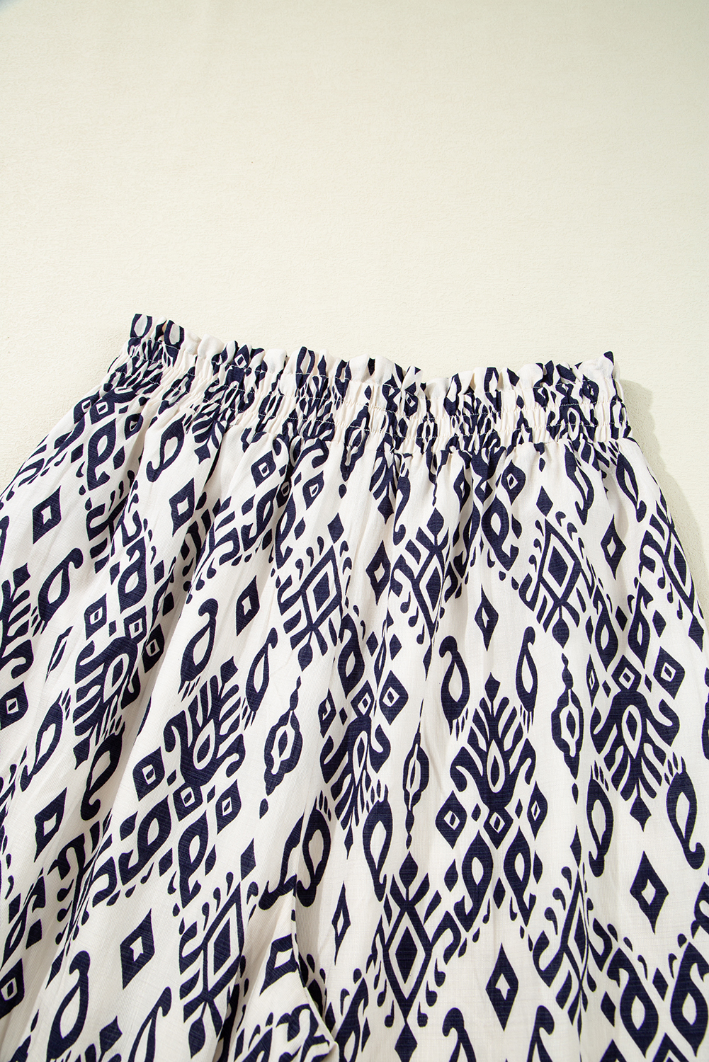 Blue Boho Geometric Print Shirred High Waist Wide Leg Jumpsuit - loveforevers
