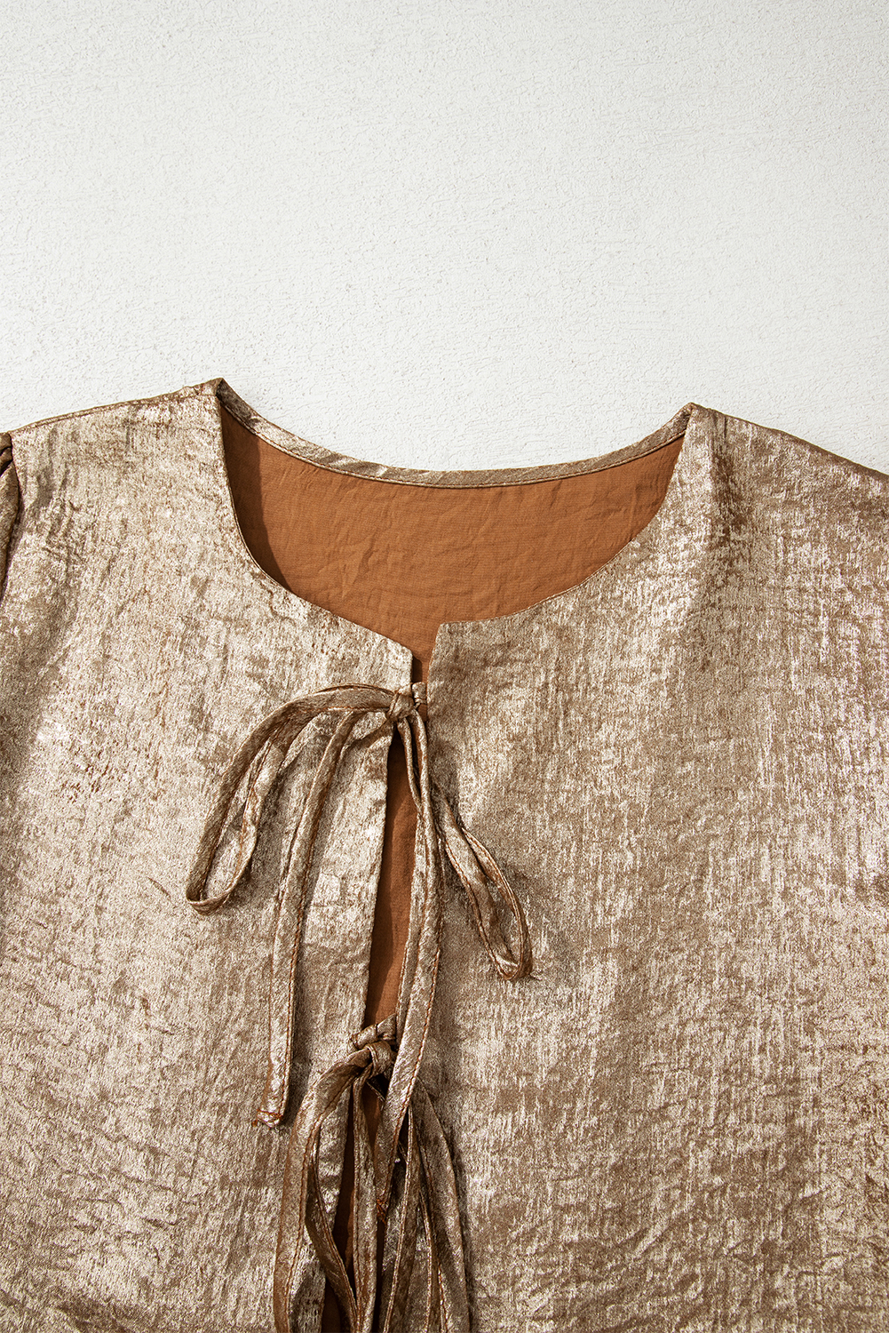 Gold Metallic Tied Front Babydoll Blouse - loveforevers