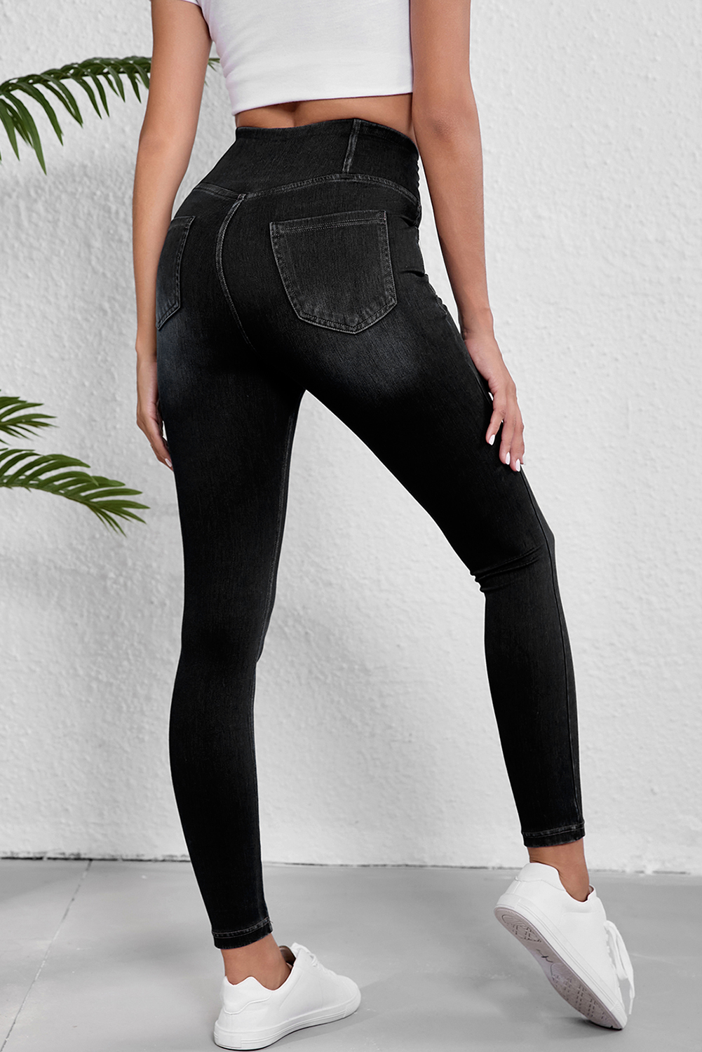 Black Arched Waist Stretchy Slim Fit Jeggings - loveforevers