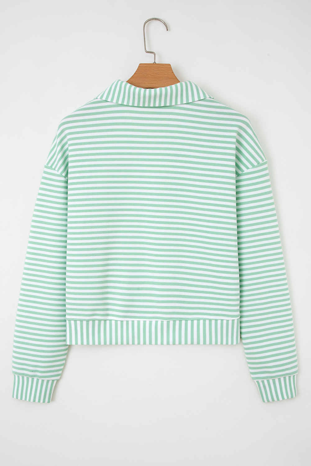 Green Stripe Quarter Zip Collar Pullover Long Sleeve Top - loveforevers