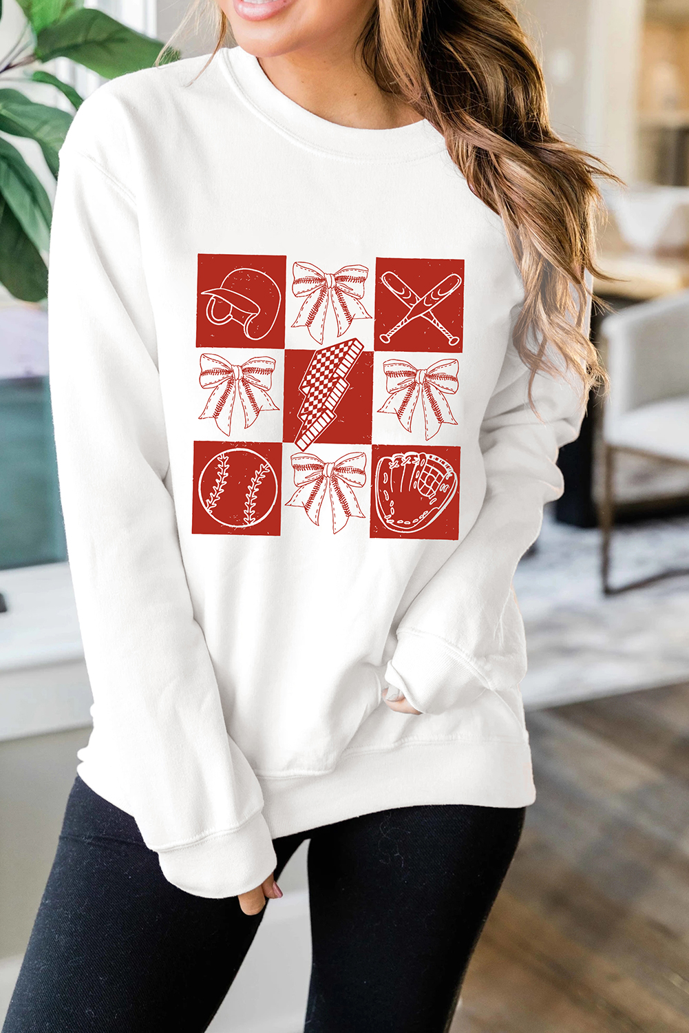 White Baseball Fashion Graphic Cotton Blend Casual Sweatshirt - loveforevers